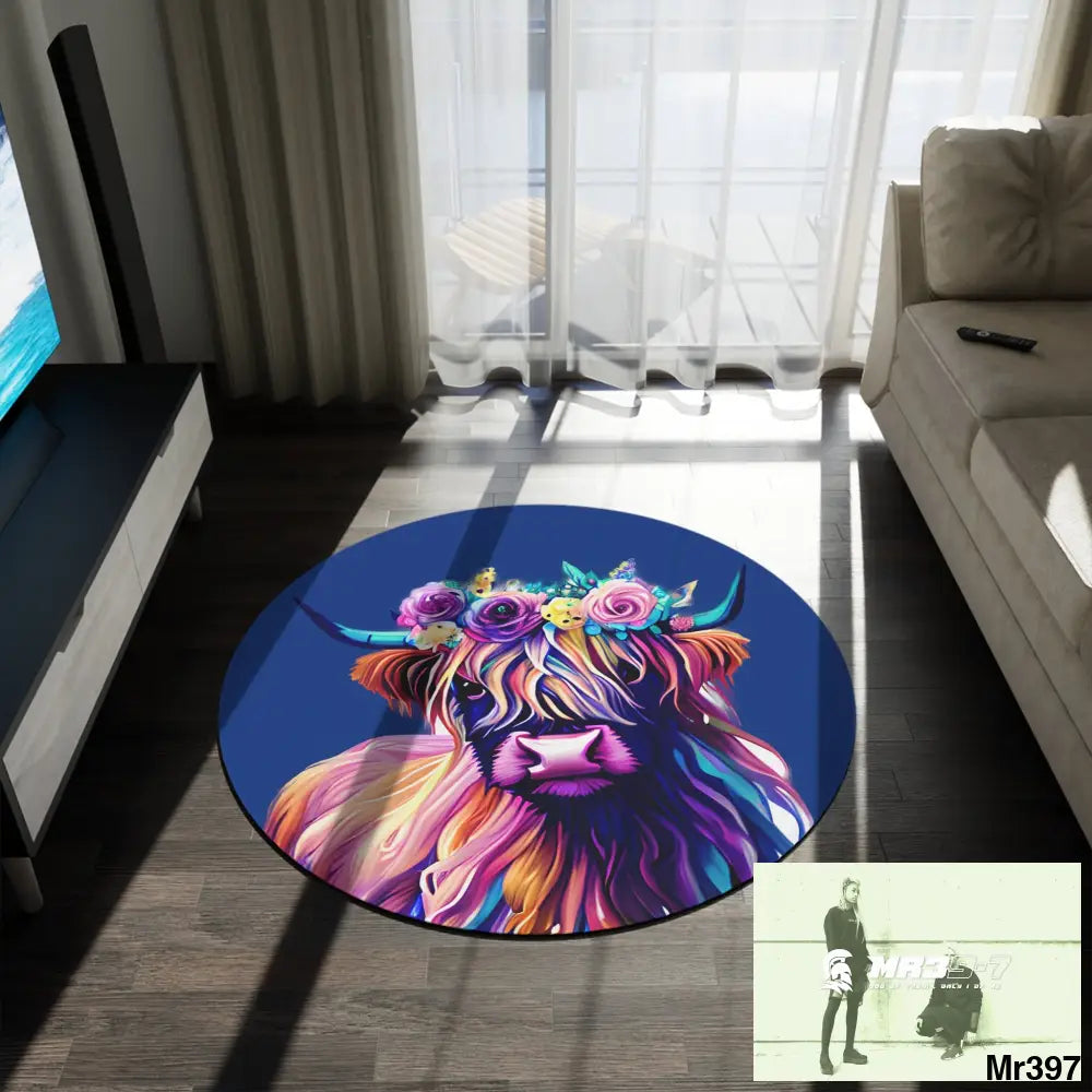 Baby Highland Cow Round Rug 60’’ × 60’’ Home Decor
