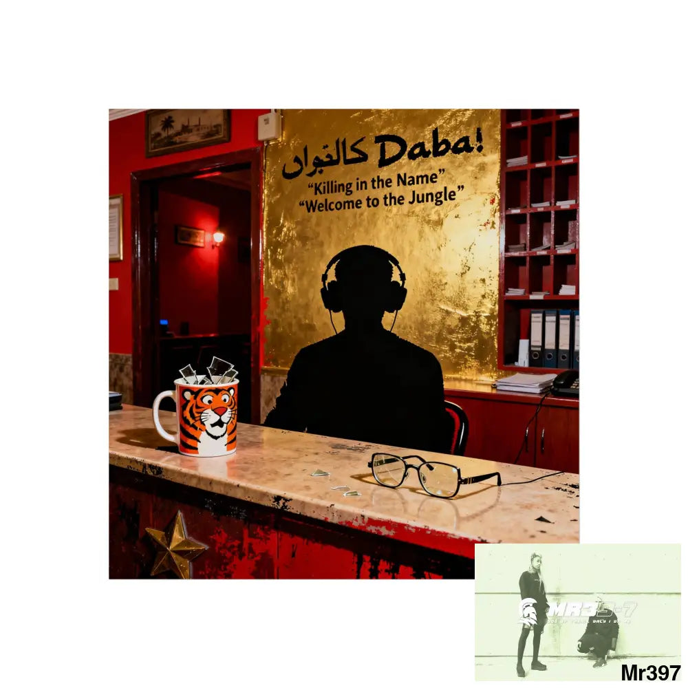 Banksy Style Dahab Gold Reception Desk (RATM / Jungle Moment) No 4 Fine Art Posters 16″ x 16″ / Matte Poster