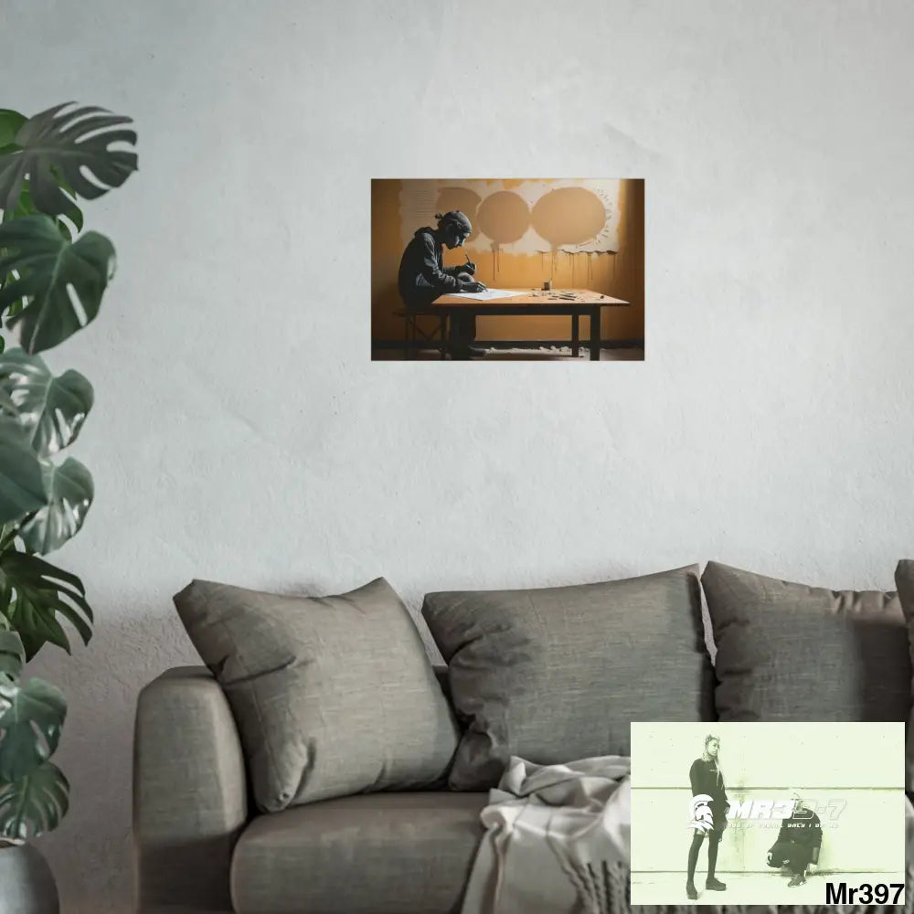 Banksy Style DAHAB GOLD —Writing the Instructions No 3 Fine Art Posters 24″ x 16″ (Horizontal) / Matte Poster