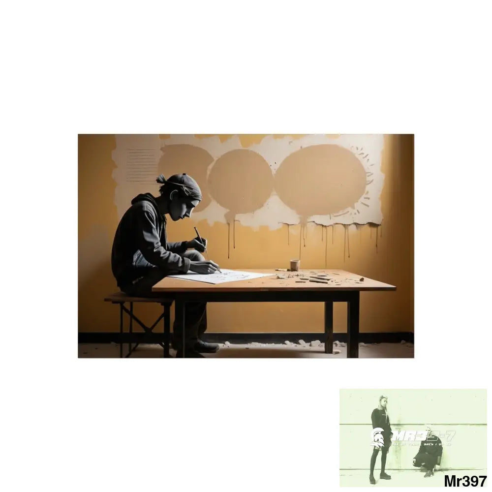 Banksy Style DAHAB GOLD —Writing the Instructions No 3 Fine Art Posters 24″ x 16″ (Horizontal) / Matte Poster