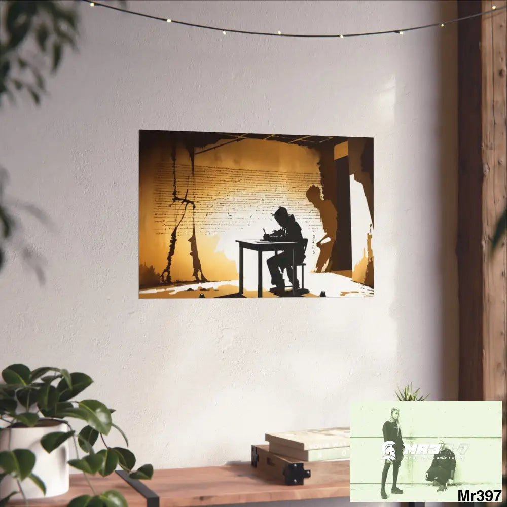 Banksy Style DAHAB GOLD —Writing the Instructions No 4 Fine Art Posters 24″ x 16″ (Horizontal) / Matte Poster