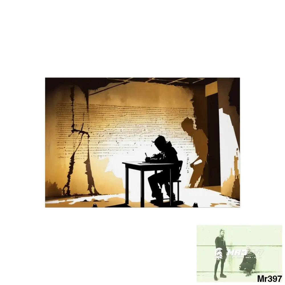 Banksy Style DAHAB GOLD —Writing the Instructions No 4 Fine Art Posters 24″ x 16″ (Horizontal) / Matte Poster