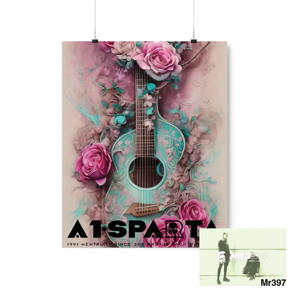 Black A1.Sparta with pink roses and guitar Matte Vertical Posters 16″ x 20″ / Matte Poster