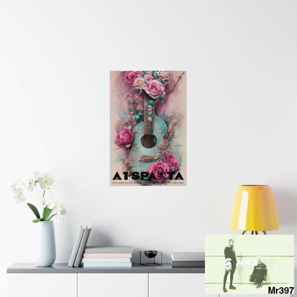 Black A1.Sparta with pink roses and guitar Matte Vertical Posters Poster