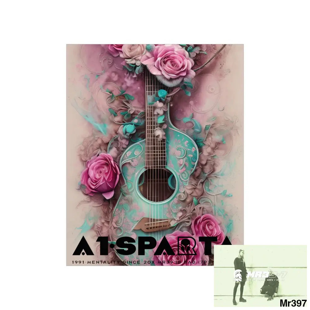 Black A1.Sparta with pink roses and guitar Matte Vertical Posters Poster
