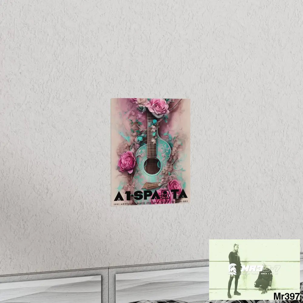 Black A1.Sparta with pink roses and guitar Matte Vertical Posters Poster