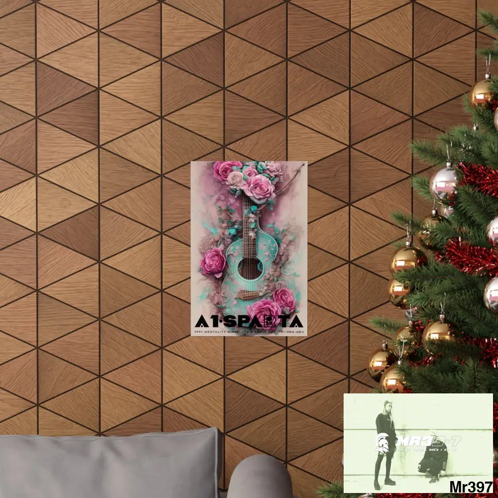 Black A1.Sparta with pink roses and guitar Matte Vertical Posters Poster
