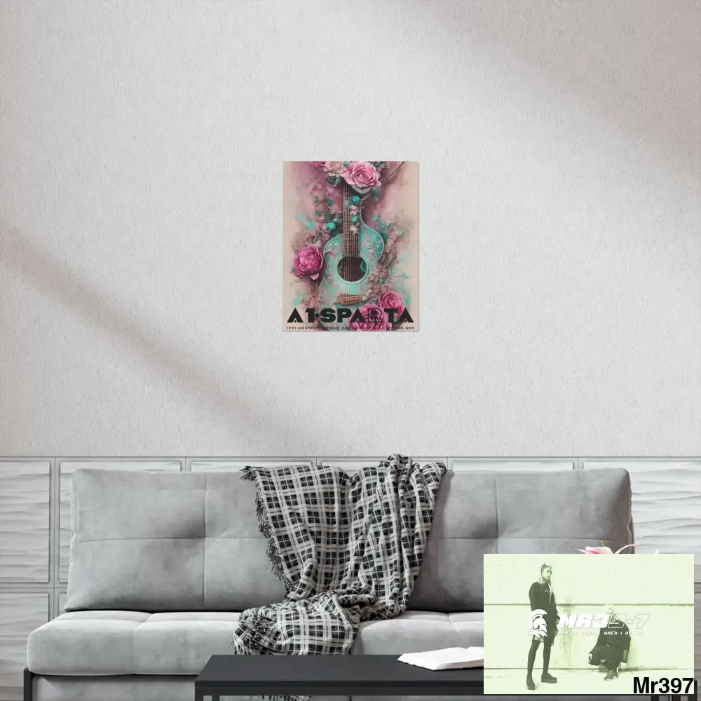 Black A1.Sparta with pink roses and guitar Matte Vertical Posters Poster