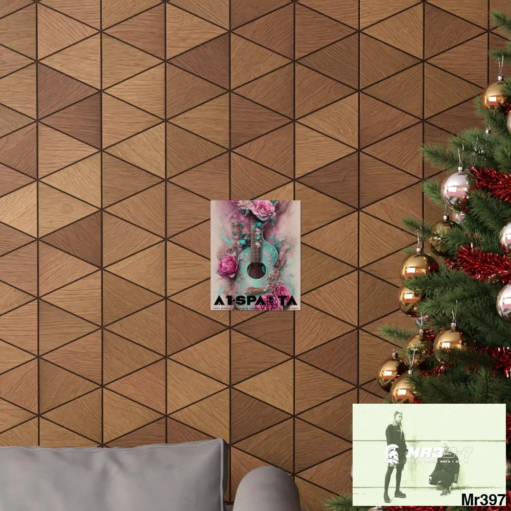 Black A1.Sparta with pink roses and guitar Matte Vertical Posters Poster