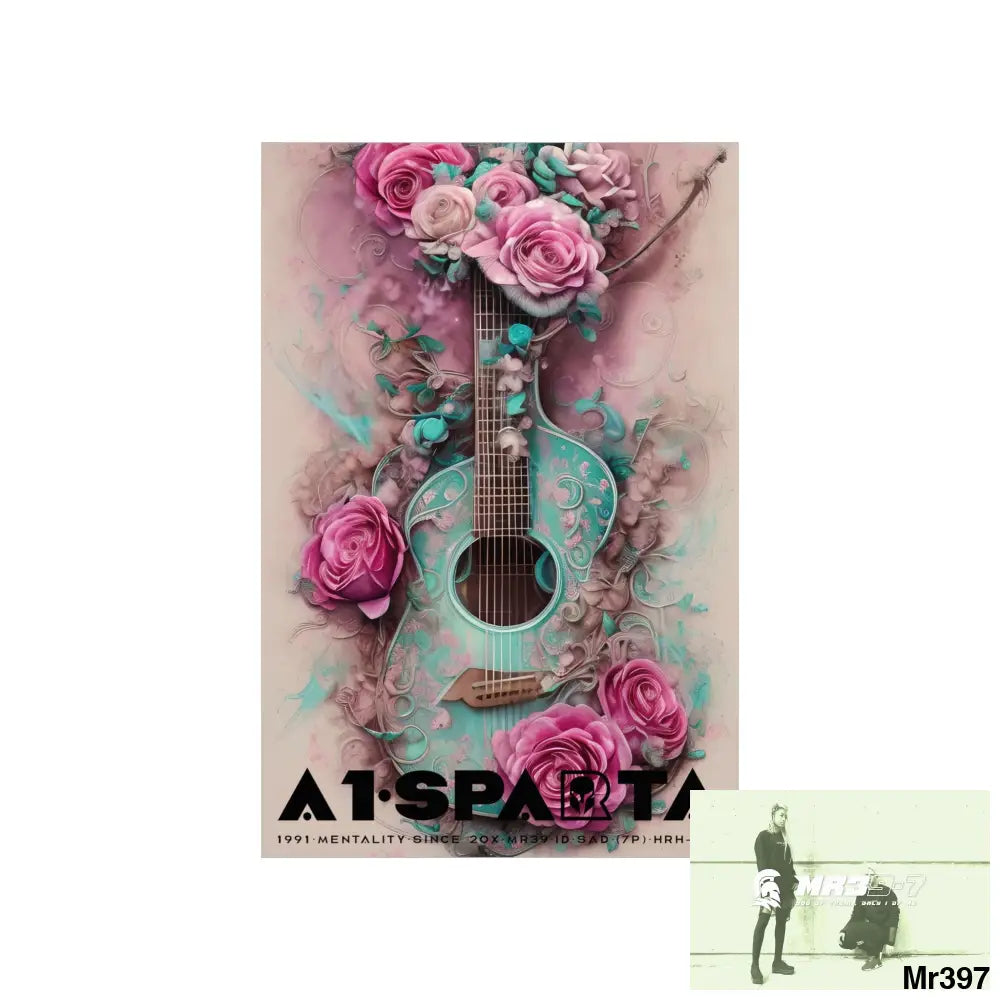 Black A1.Sparta with pink roses and guitar Matte Vertical Posters Poster