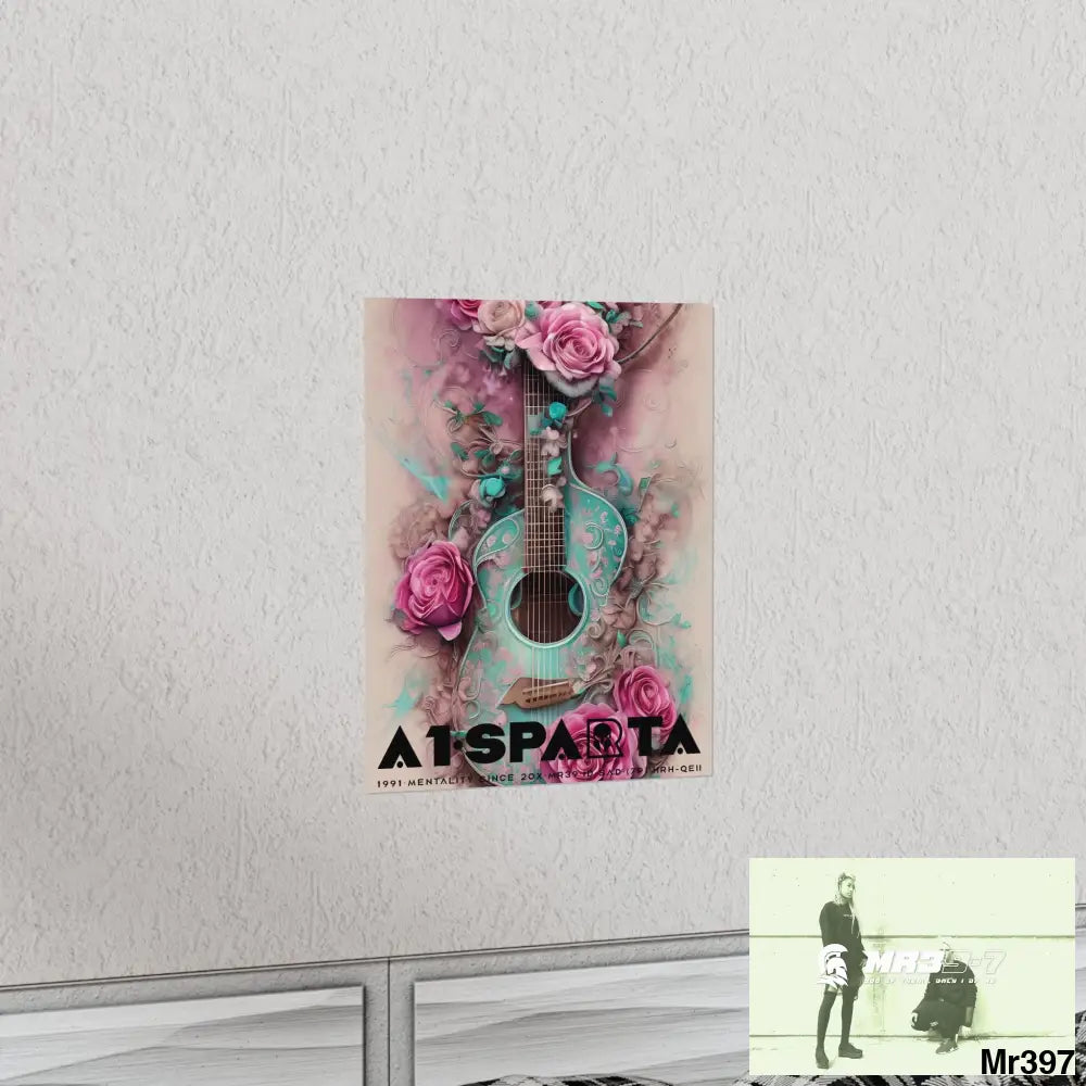 Black A1.Sparta with pink roses and guitar Matte Vertical Posters Poster