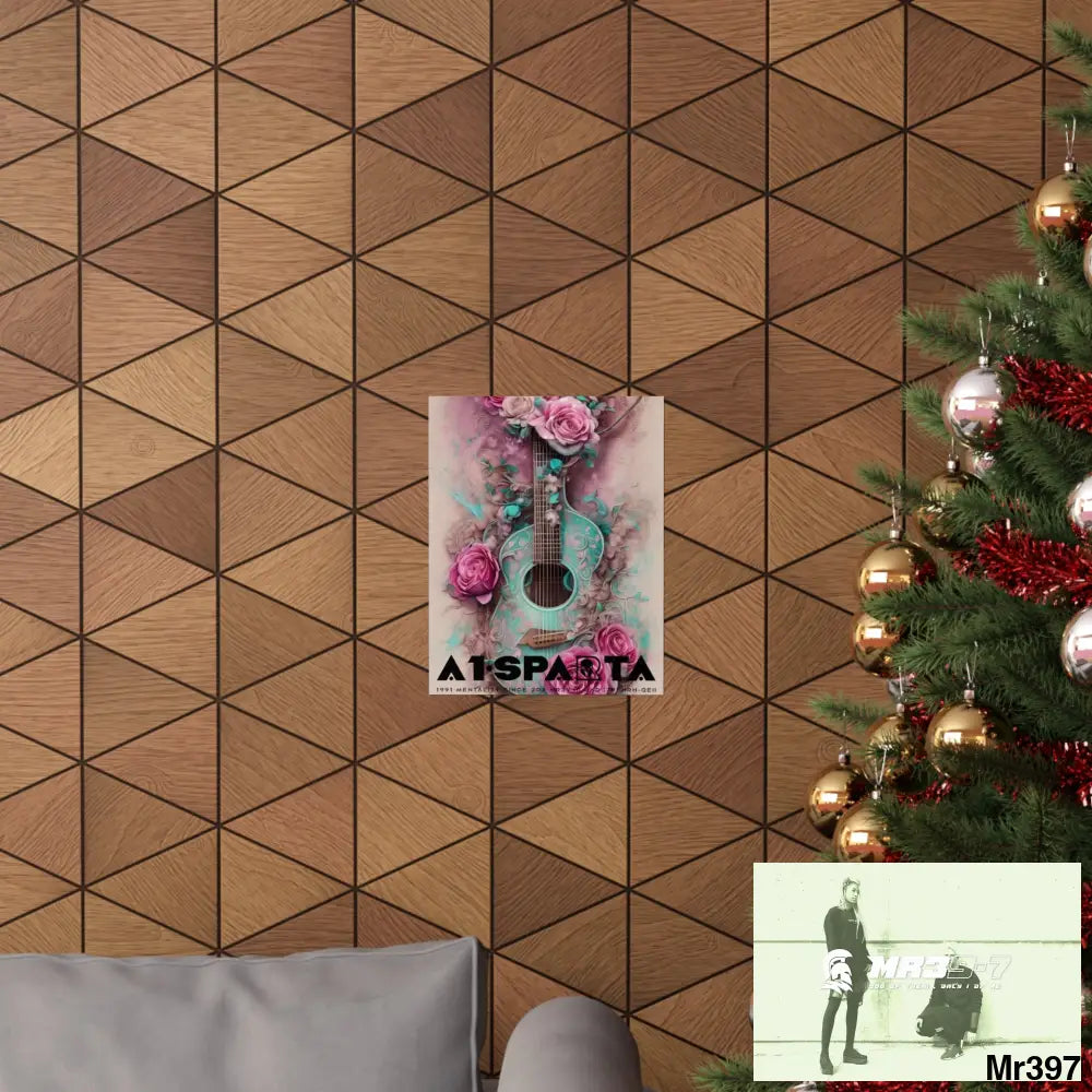 Black A1.Sparta with pink roses and guitar Matte Vertical Posters Poster