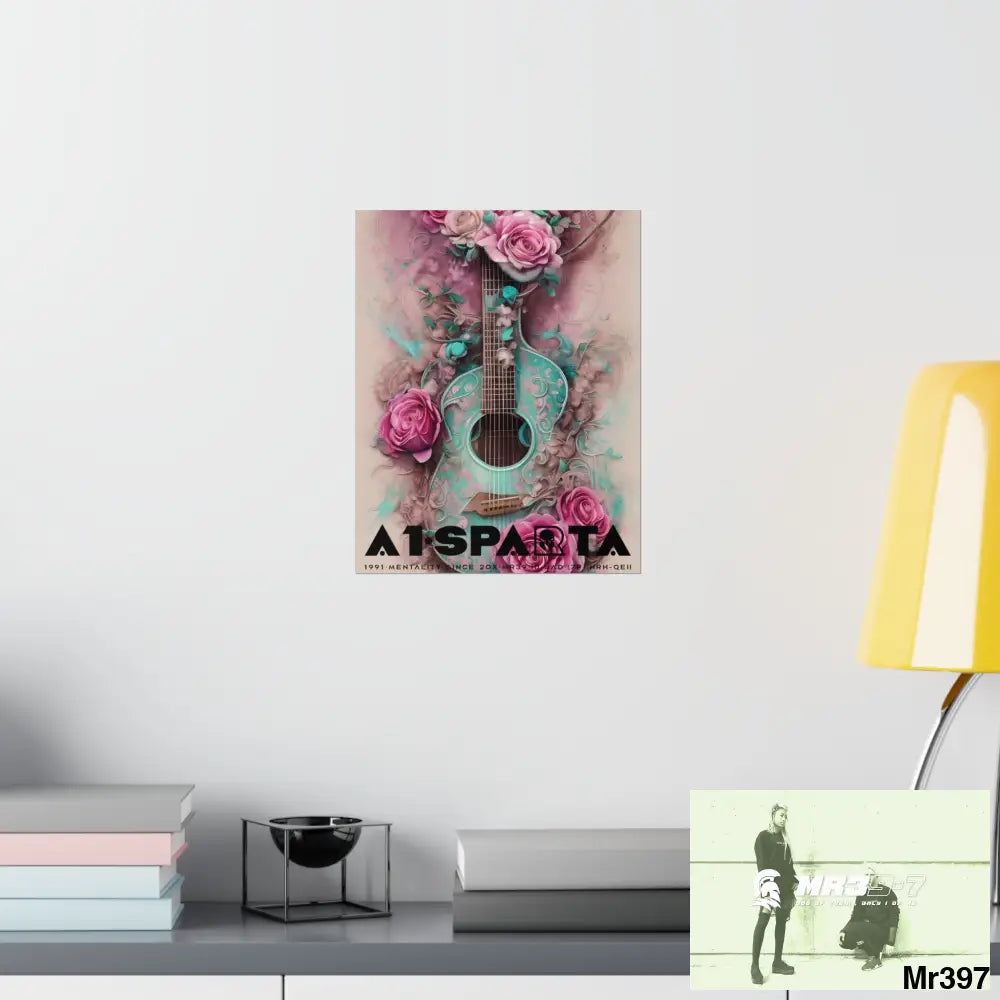 Black A1.Sparta with pink roses and guitar Matte Vertical Posters Poster