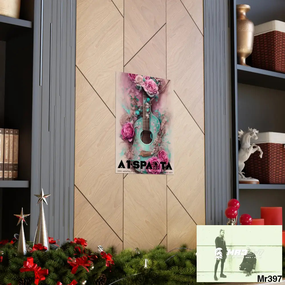 Black A1.Sparta with pink roses and guitar Matte Vertical Posters Poster