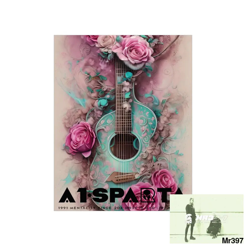 Black A1.Sparta with pink roses and guitar Matte Vertical Posters Poster