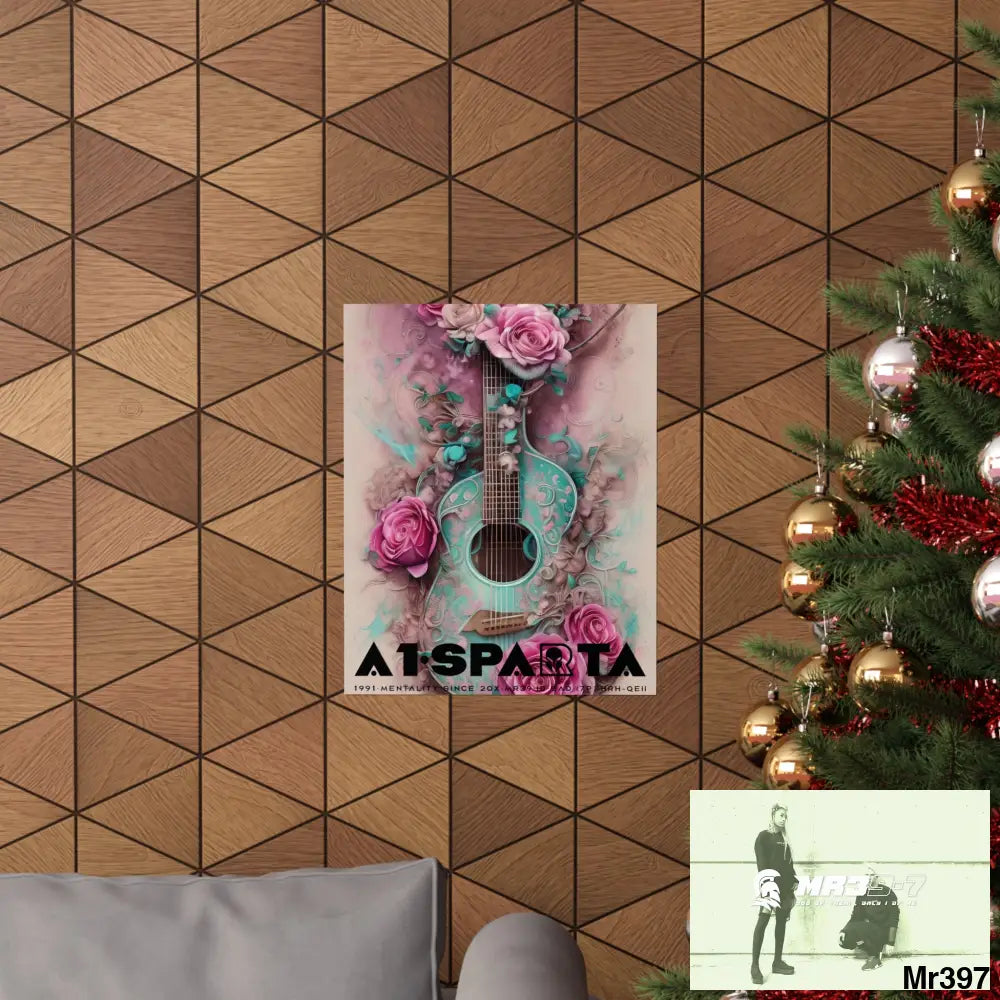 Black A1.Sparta with pink roses and guitar Matte Vertical Posters Poster