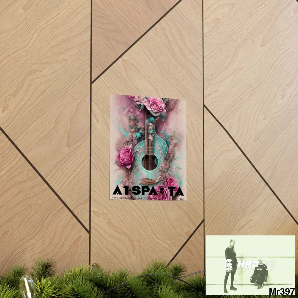 Black A1.Sparta with pink roses and guitar Matte Vertical Posters Poster