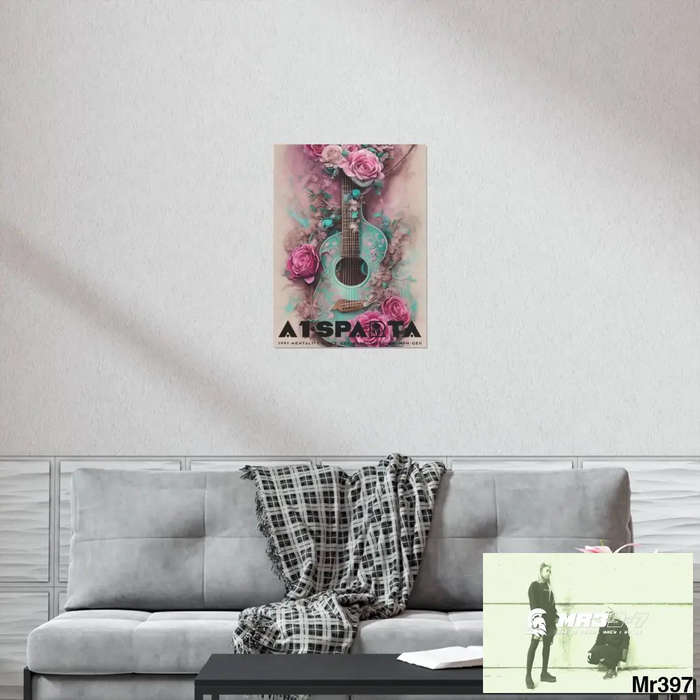Black A1.Sparta with pink roses and guitar Matte Vertical Posters Poster