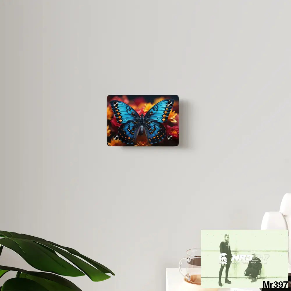 Blue Butterfly on Flower with Black and Orange Spots Acrylic Wall Art Panels Home Decor