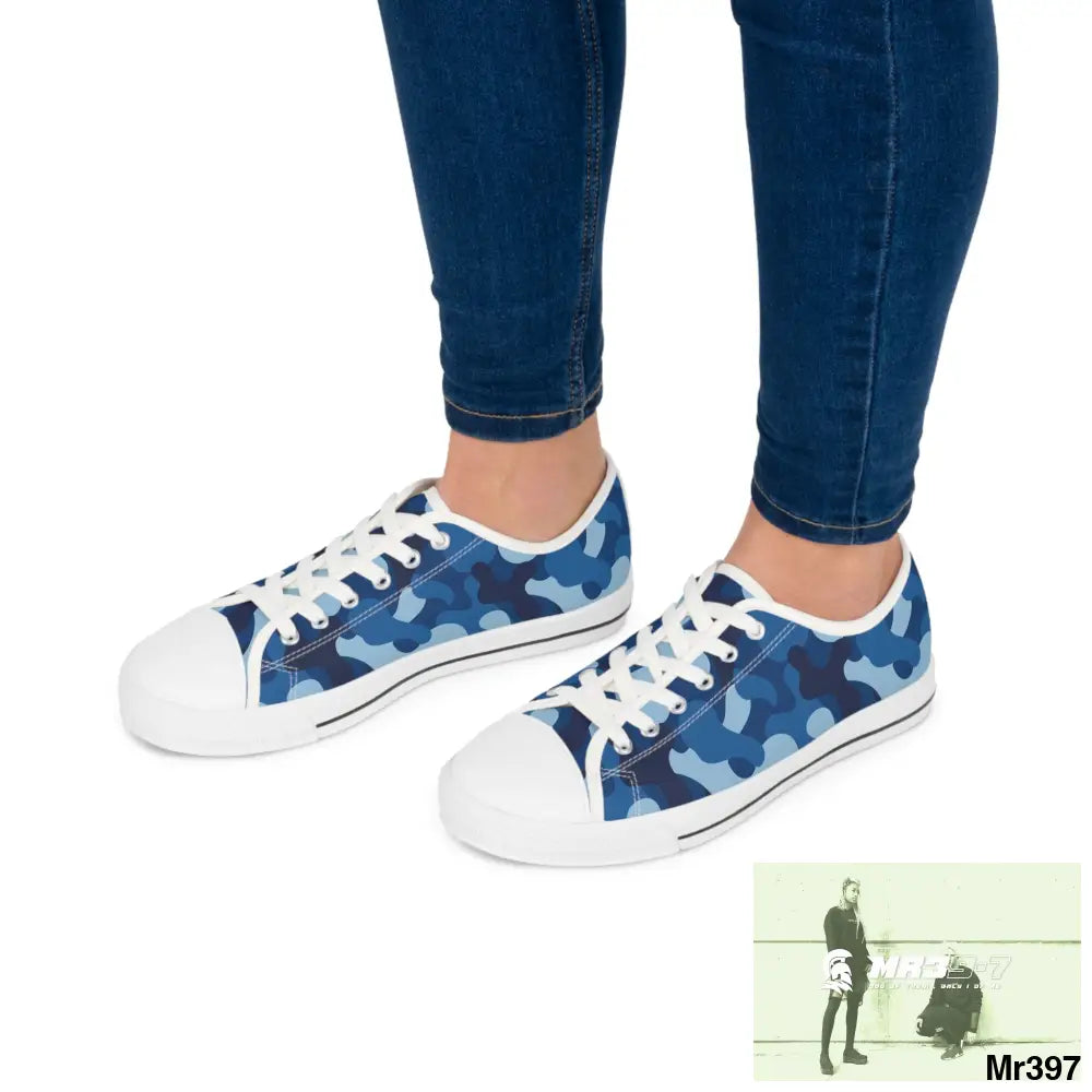 Blue Camo White Women’s Low Top Sneakers Shoes