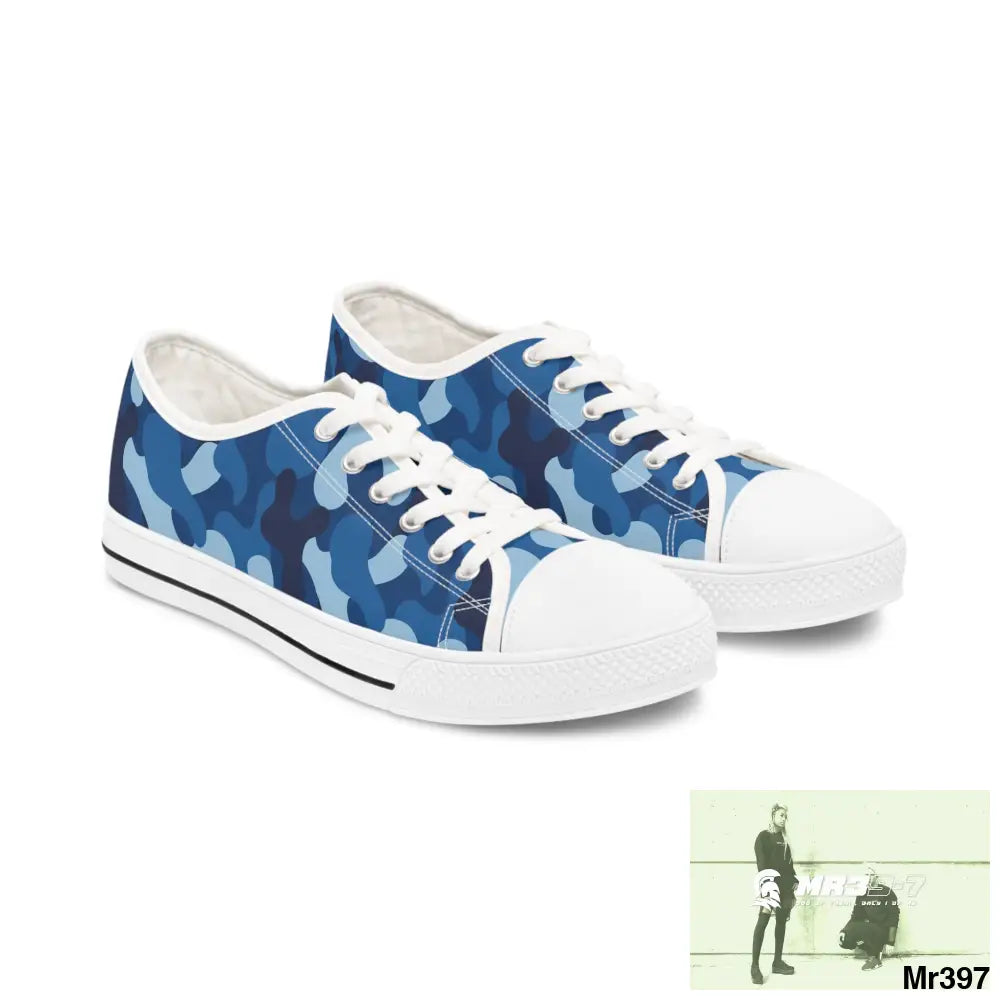 Blue Camo White Women’s Low Top Sneakers US 5.5 / White sole Shoes