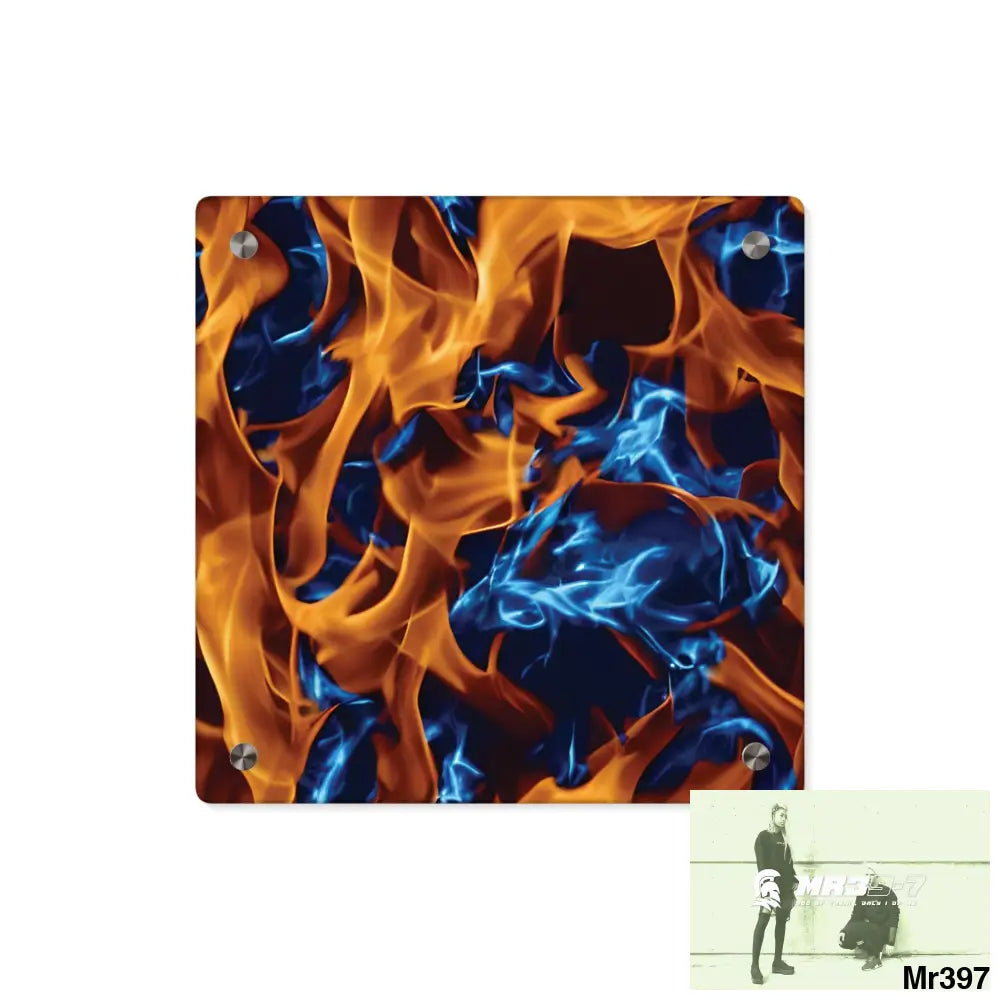 Blue Explosion Flames on a Dark Background Acrylic Wall Art Panels 11’’ x 11’’ (Square) / 0.25’’ Home Decor