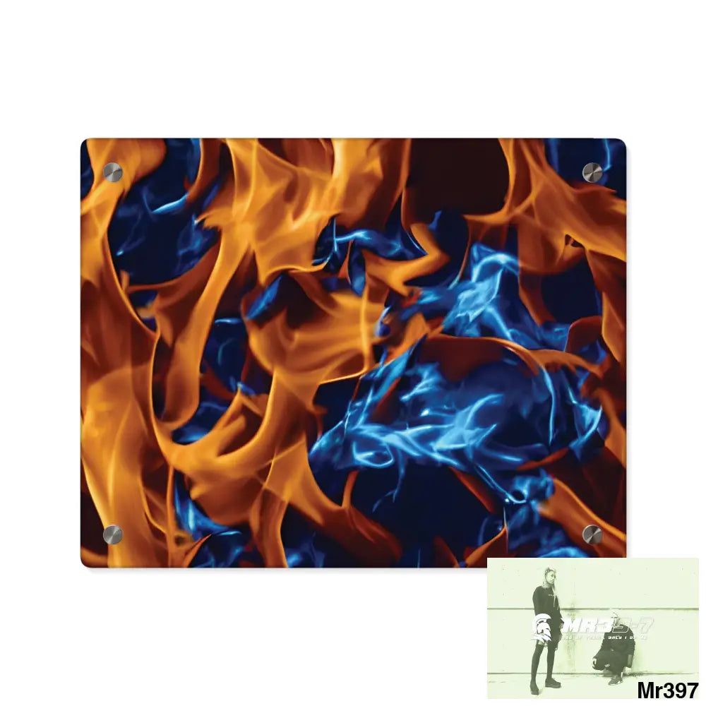 Blue Explosion Flames on a Dark Background Acrylic Wall Art Panels 14″ x 11″ (Horizontal) / 0.25’’ Home Decor