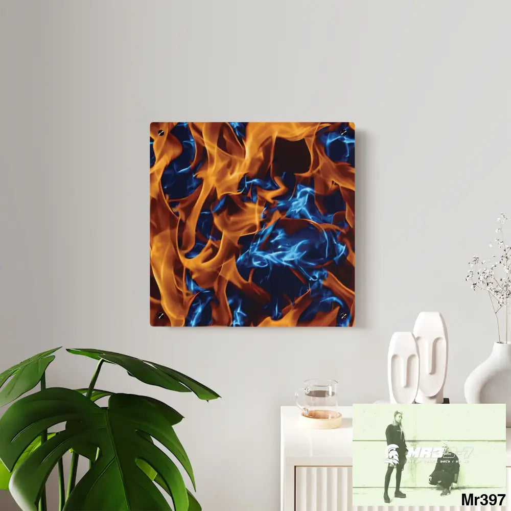 Blue Explosion Flames on a Dark Background Acrylic Wall Art Panels Home Decor