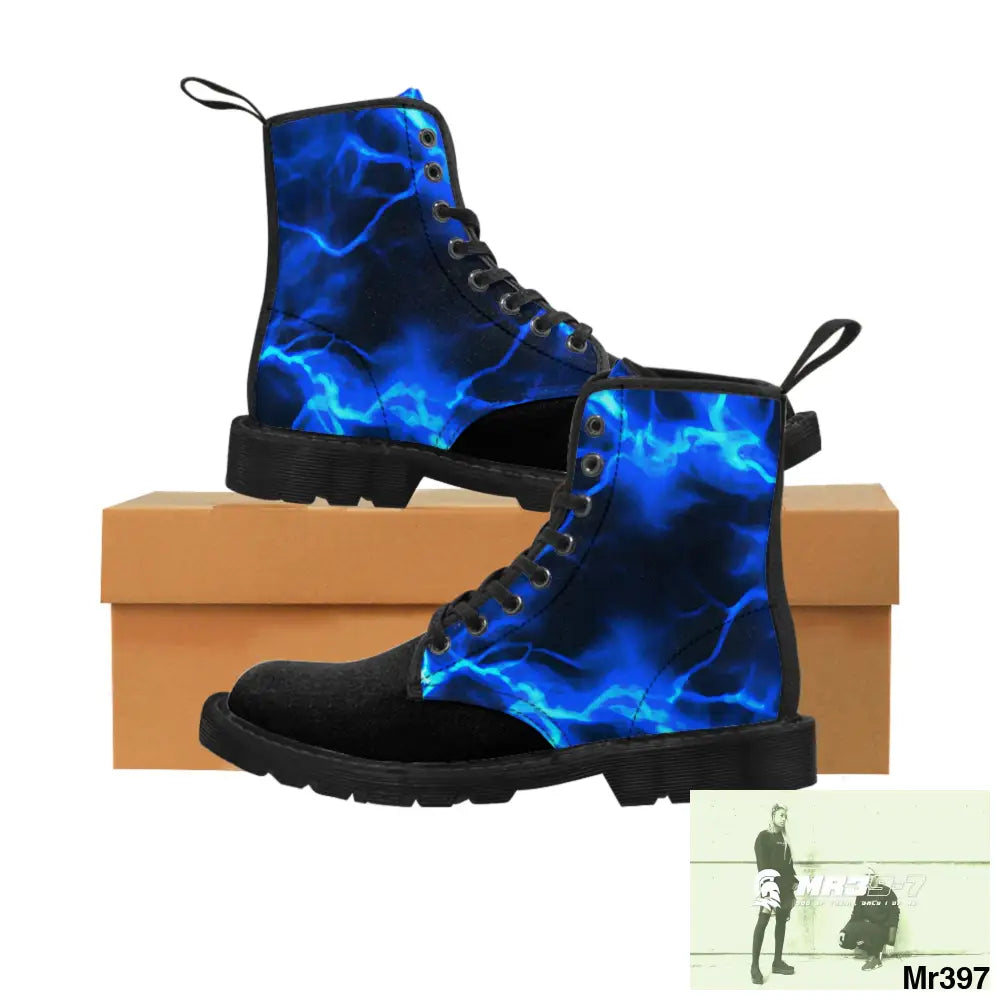 Blue Lightening Canvas Boots AOP Shoes