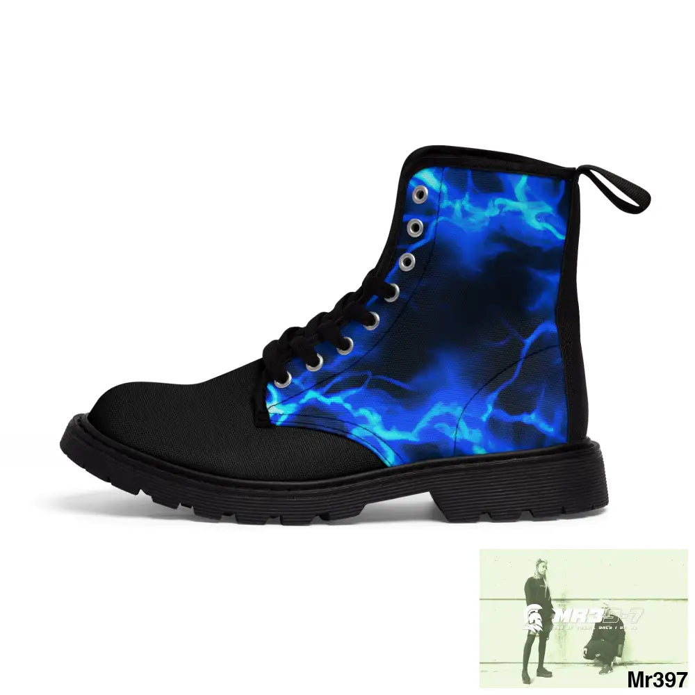 Blue Lightening Canvas Boots AOP Shoes