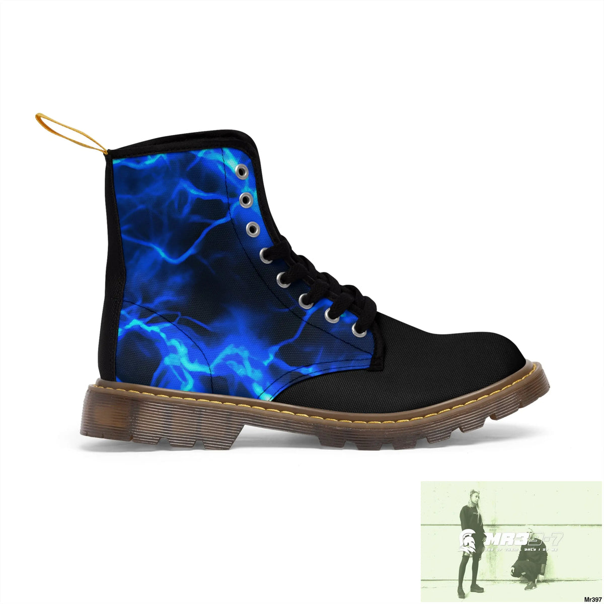 Blue Lightening Canvas Boots AOP US 7 / Brown sole Shoes