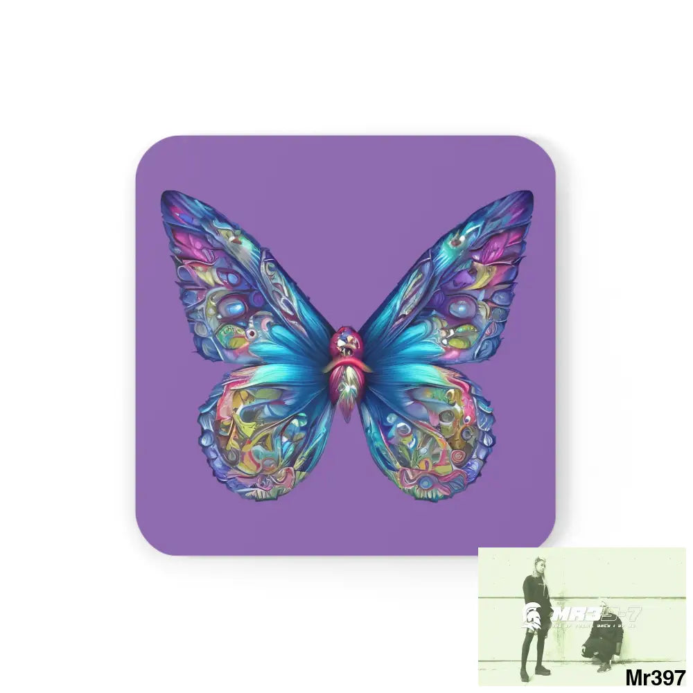Butterfly Graphic water colour Coaster Set Cork / 3.75’’ × 3.75’’ / Square Home Decor