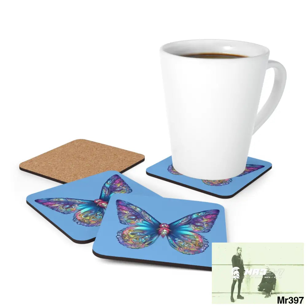 Butterfly Graphic water colour Coaster Set Cork / 3.75’’ × 3.75’’ / Square Home Decor