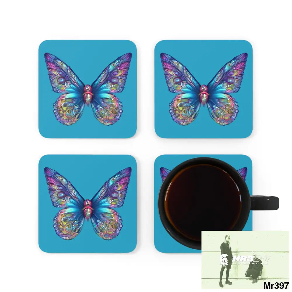 Butterfly Graphic water colour Coaster Set Cork / 3.75’’ × 3.75’’ / Square Home Decor