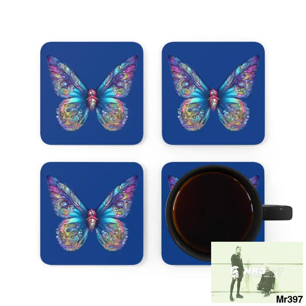 Butterfly Graphic water colour Coaster Set Cork / 3.75’’ × 3.75’’ / Square Home Decor