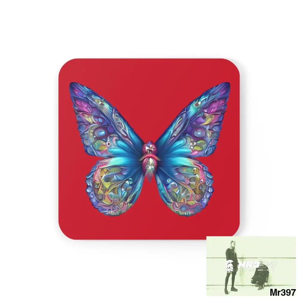 Butterfly Graphic water colour Coaster Set Cork / 3.75’’ × 3.75’’ / Square Home Decor