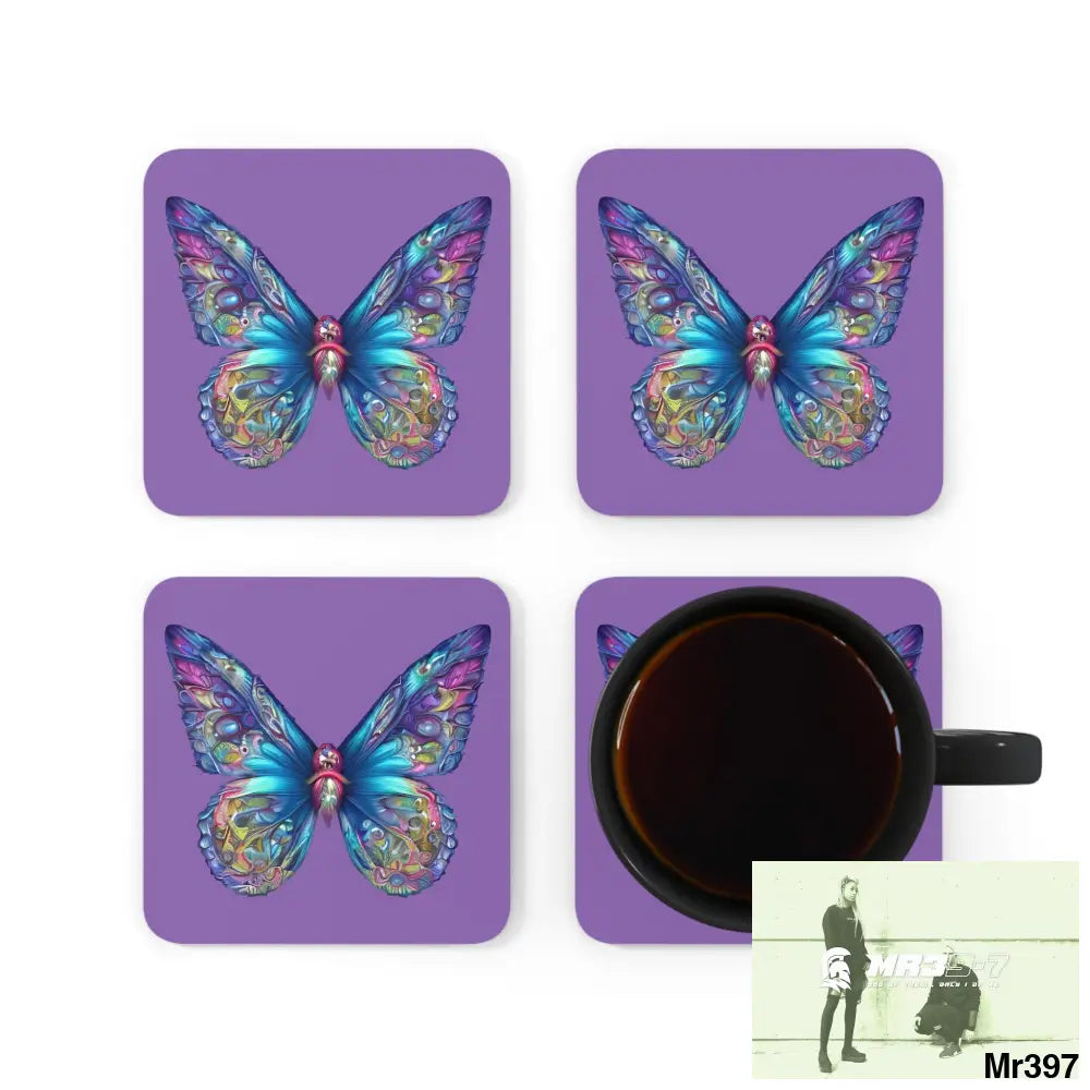 Butterfly Graphic water colour Coaster Set Cork / 3.75’’ × 3.75’’ / Square Home Decor