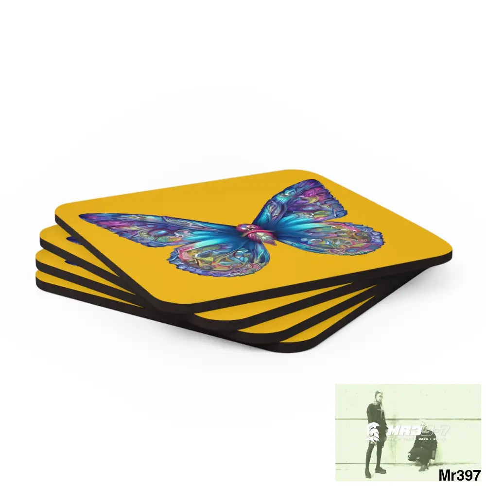 Butterfly Graphic water colour Coaster Set Cork / 3.75’’ × 3.75’’ / Square Home Decor