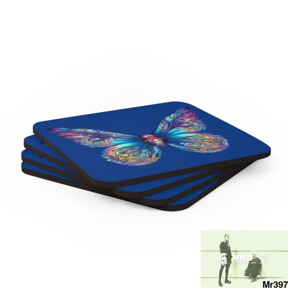 Butterfly Graphic water colour Coaster Set Cork / 3.75’’ × 3.75’’ / Square Home Decor