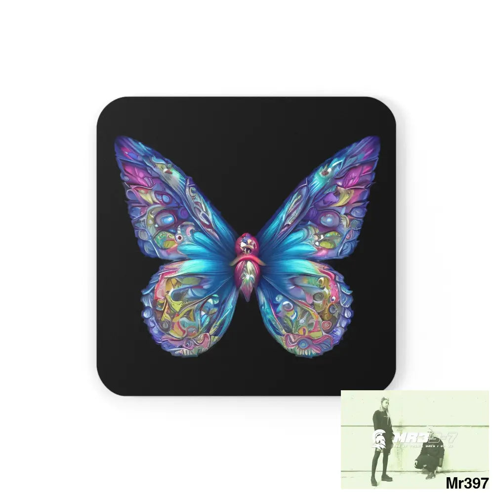 Butterfly Graphic water colour Coaster Set Cork / 3.75’’ × 3.75’’ / Square Home Decor