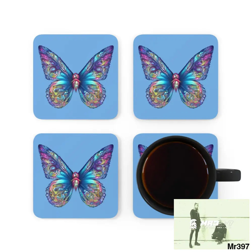 Butterfly Graphic water colour Coaster Set Cork / 3.75’’ × 3.75’’ / Square Home Decor