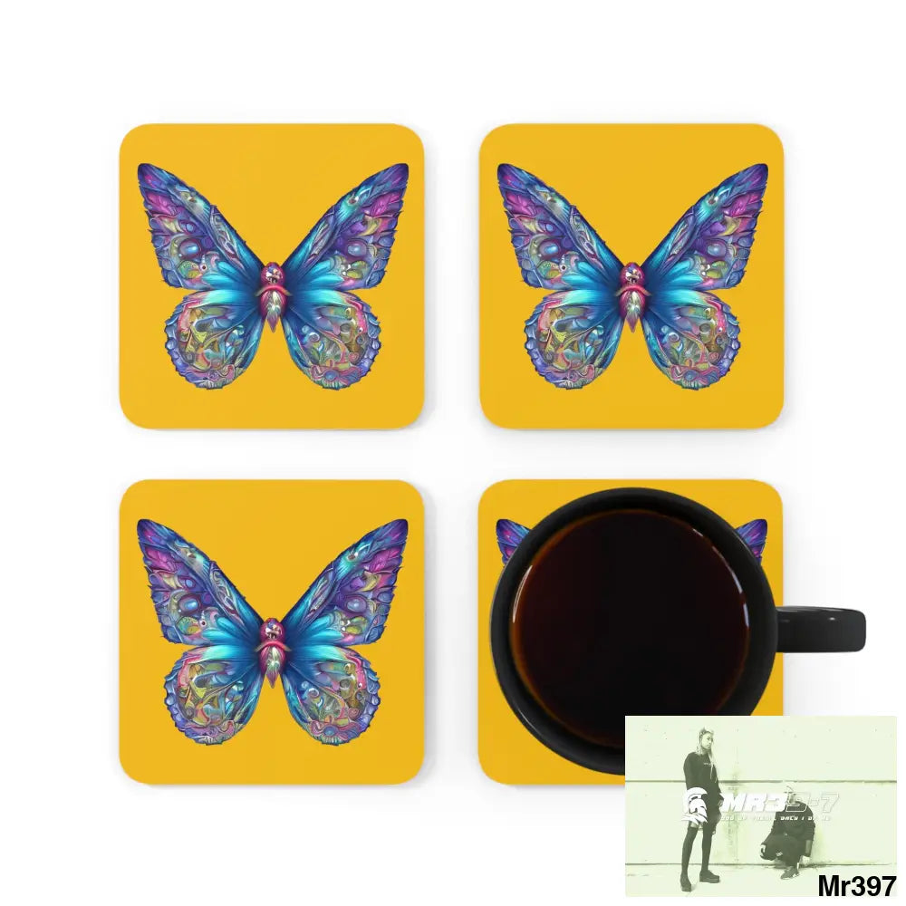 Butterfly Graphic water colour Coaster Set Cork / 3.75’’ × 3.75’’ / Square Home Decor