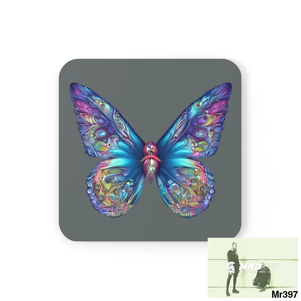 Butterfly Graphic water colour Coaster Set Cork / 3.75’’ × 3.75’’ / Square Home Decor