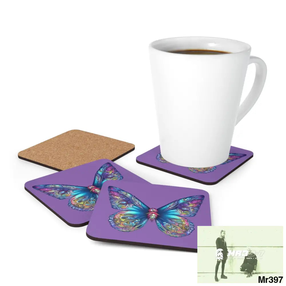Butterfly Graphic water colour Coaster Set Cork / 3.75’’ × 3.75’’ / Square Home Decor