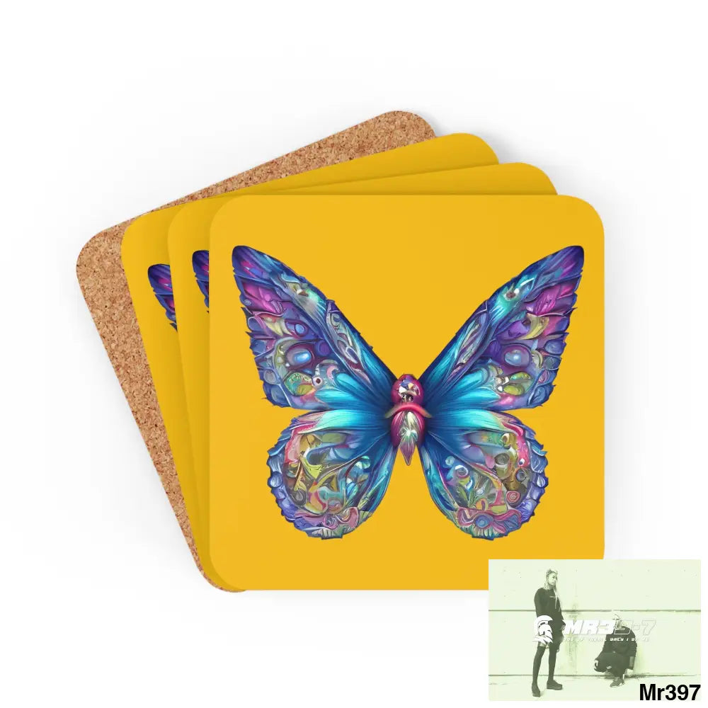 Butterfly Graphic water colour Coaster Set Cork / 3.75’’ × 3.75’’ / Square Home Decor