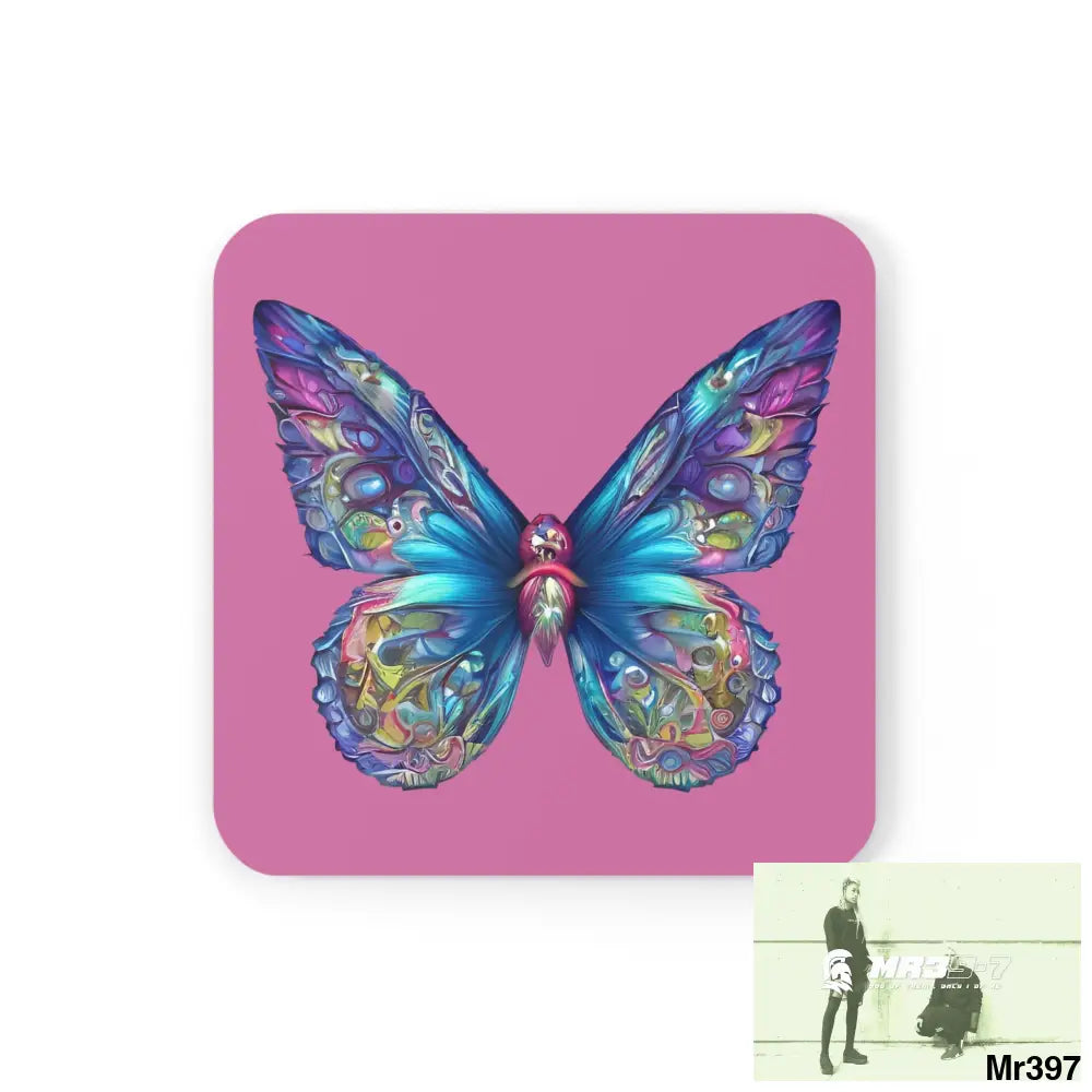 Butterfly Graphic water colour Coaster Set Cork / 3.75’’ × 3.75’’ / Square Home Decor