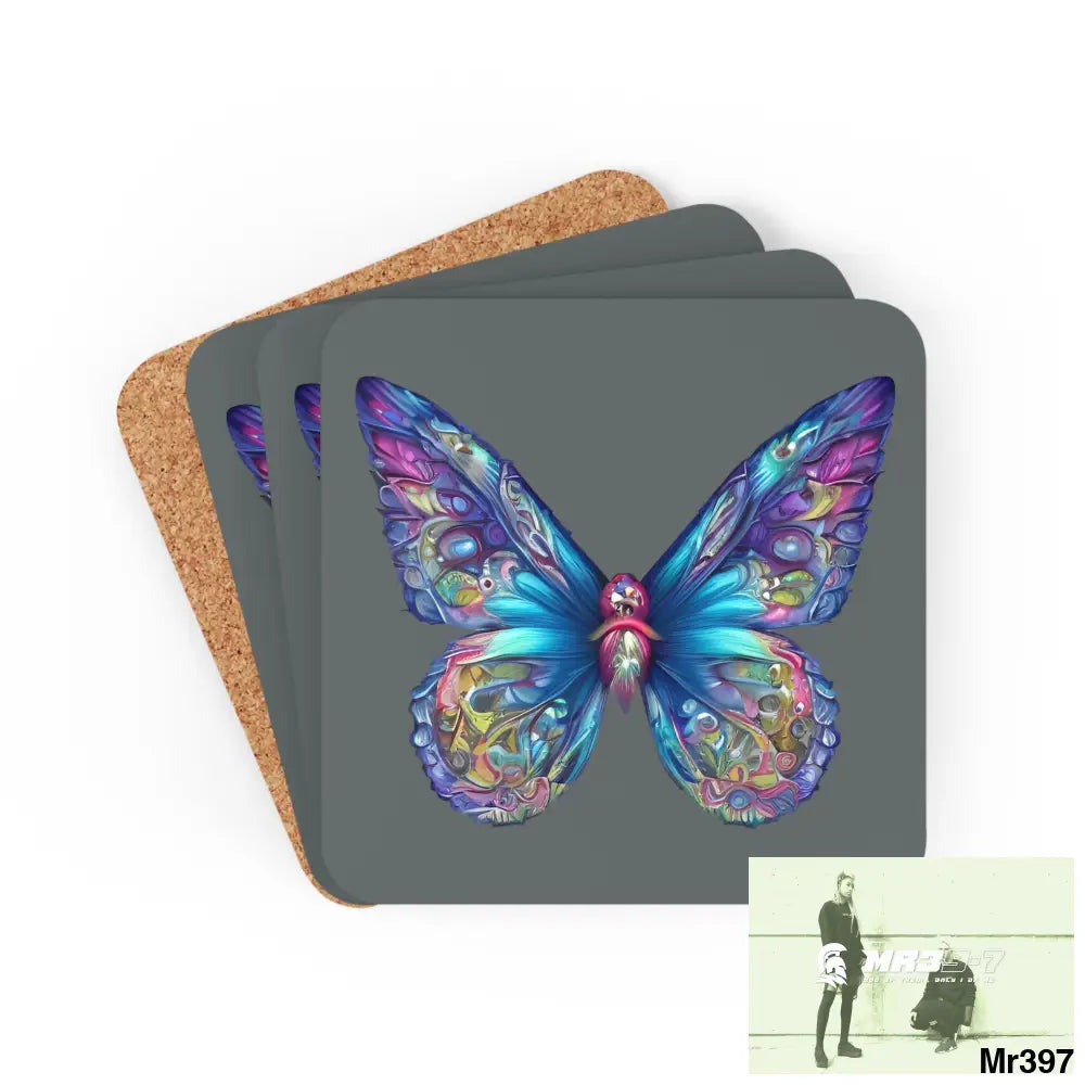 Butterfly Graphic water colour Coaster Set Cork / 3.75’’ × 3.75’’ / Square Home Decor