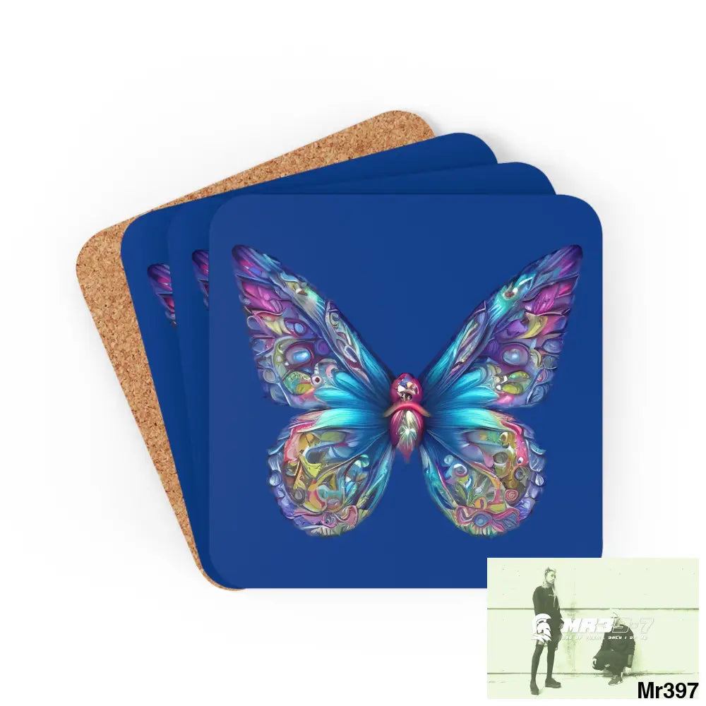Butterfly Graphic water colour Coaster Set Cork / 3.75’’ × 3.75’’ / Square Home Decor