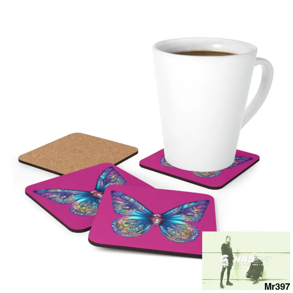 Butterfly Graphic water colour Coaster Set Cork / 3.75’’ × 3.75’’ / Square Home Decor