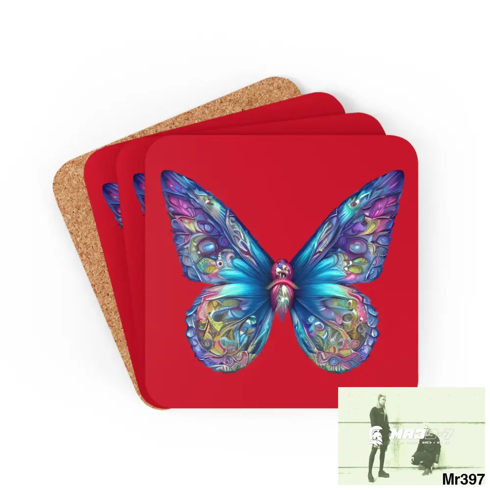 Butterfly Graphic water colour Coaster Set Cork / 3.75’’ × 3.75’’ / Square Home Decor